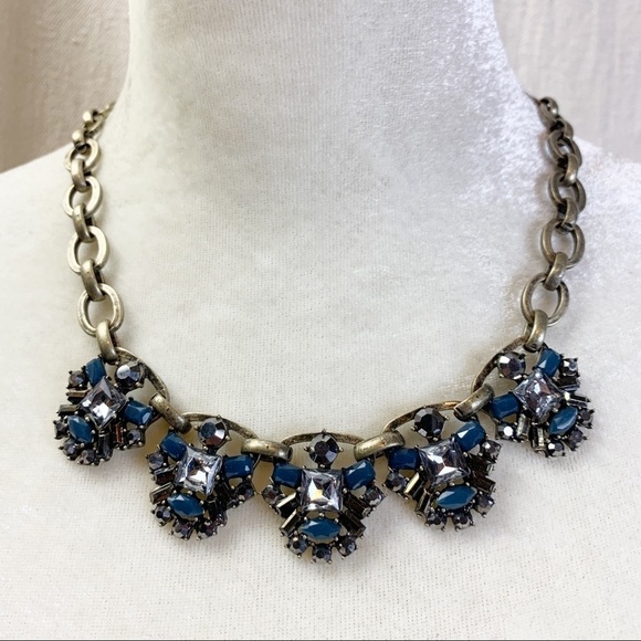 Loft Blue Gemstone Cluster Statement Necklace - Picture 1 of 4